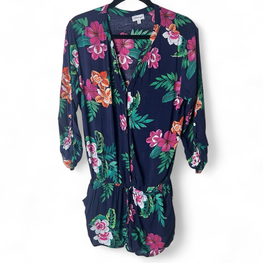 PJ Salavage - Women’s Tropical‎ Print Romper Navy Blue Pink Green Rayon - Sz. M